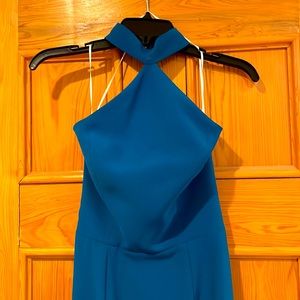 Amanda Uprichard teal choker halter maxi